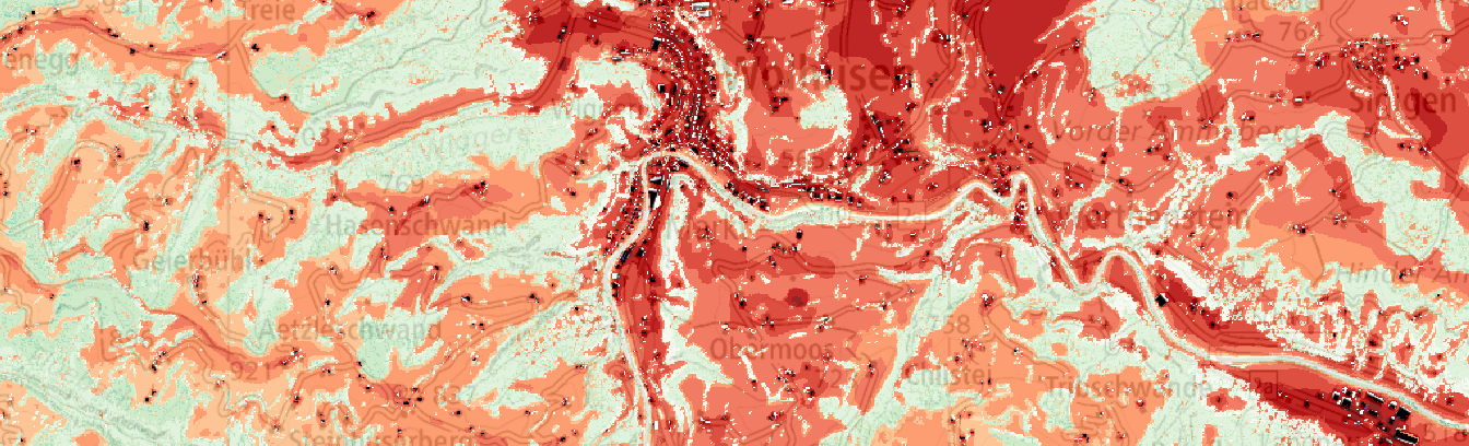 Kantonale Klimakarte – Physiologisch äquivalente Temperatur (PET)