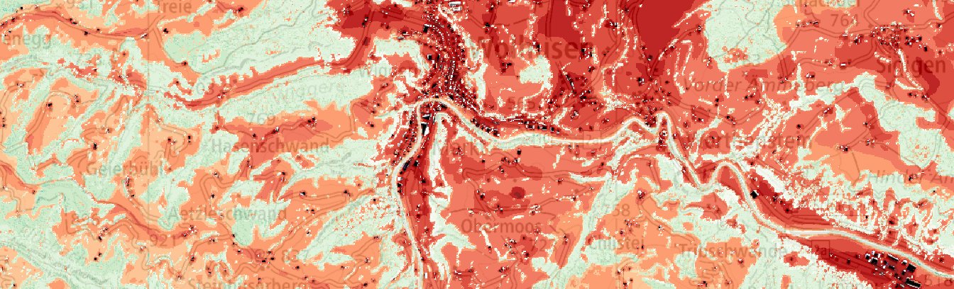 Carta cantonale del clima – Temperatura fisiologica equivalente (PET)